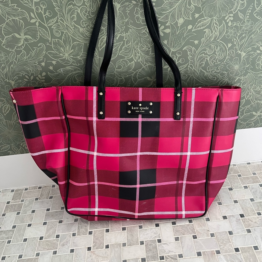 Kate Spade pink plaid large shoulder bag